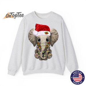 Funny Cute Elephant Lover Christmas Light Sweatshirt 02