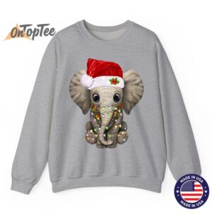 Funny Cute Elephant Lover Christmas Light Sweatshirt 03