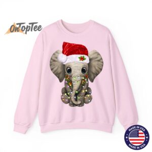 Funny Cute Elephant Lover Christmas Light Sweatshirt 05