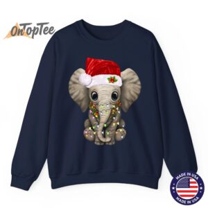 Funny Cute Elephant Lover Christmas Light Sweatshirt 06