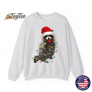 Funny Raccoon Lover Christmas Tree Sweatshirt with Lights 02