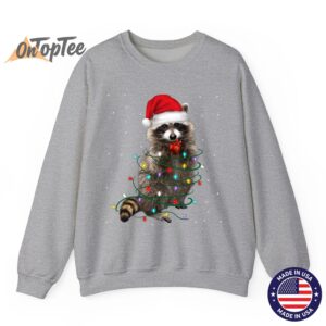 Funny Raccoon Lover Christmas Tree Sweatshirt with Lights 03