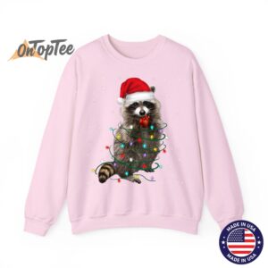 Funny Raccoon Lover Christmas Tree Sweatshirt with Lights 05