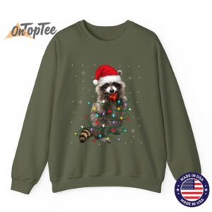 Funny Raccoon Lover Christmas Tree Sweatshirt with Lights 09