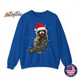 Funny Raccoon Lover Christmas Tree Sweatshirt with Lights 10