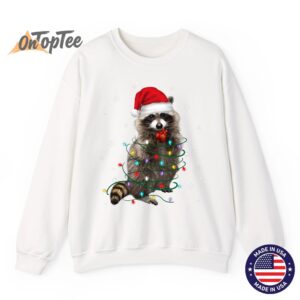 Funny Raccoon Lover Christmas Tree Sweatshirt with Lights 11
