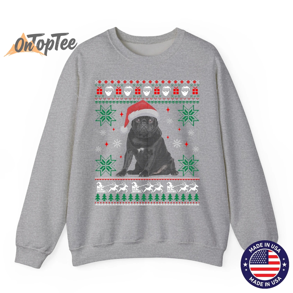 Funny Ugly Christmas Sweatshirt – Black Pug Design Funny Ugly Christmas Sweatshirt – Black Pug Design