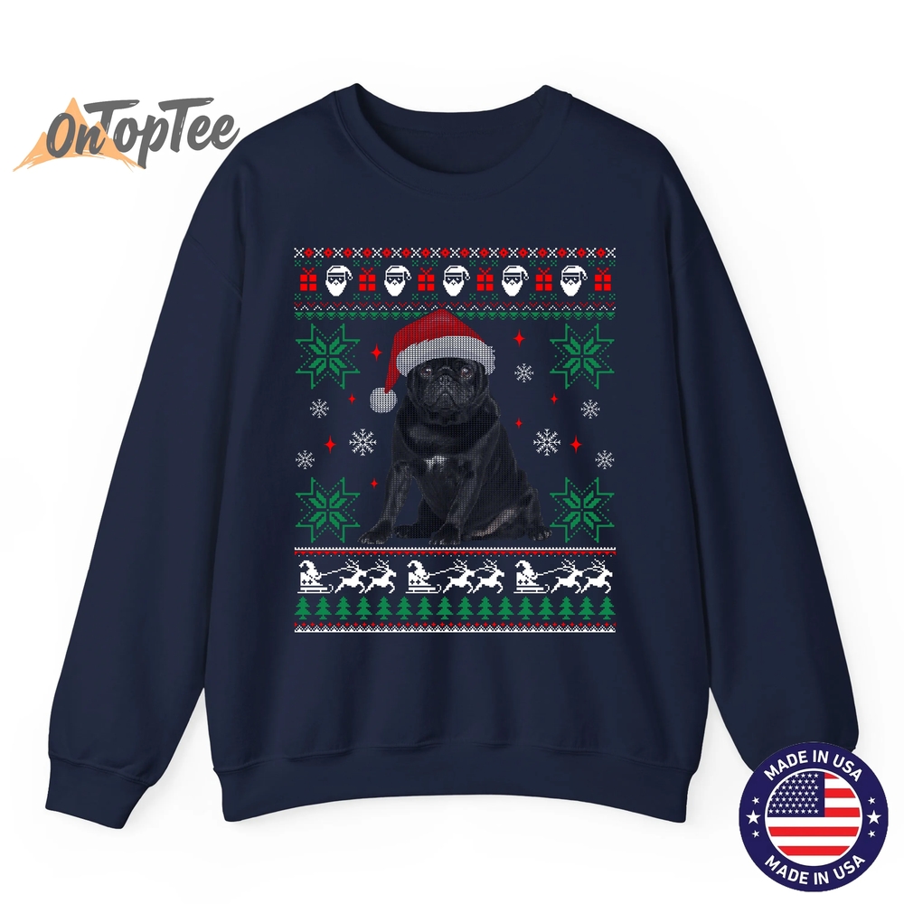 Funny Ugly Christmas Sweatshirt – Black Pug Design Funny Ugly Christmas Sweatshirt – Black Pug Design