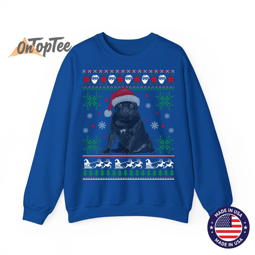 Funny Ugly Christmas Sweatshirt – Black Pug Design Funny Ugly Christmas Sweatshirt – Black Pug Design