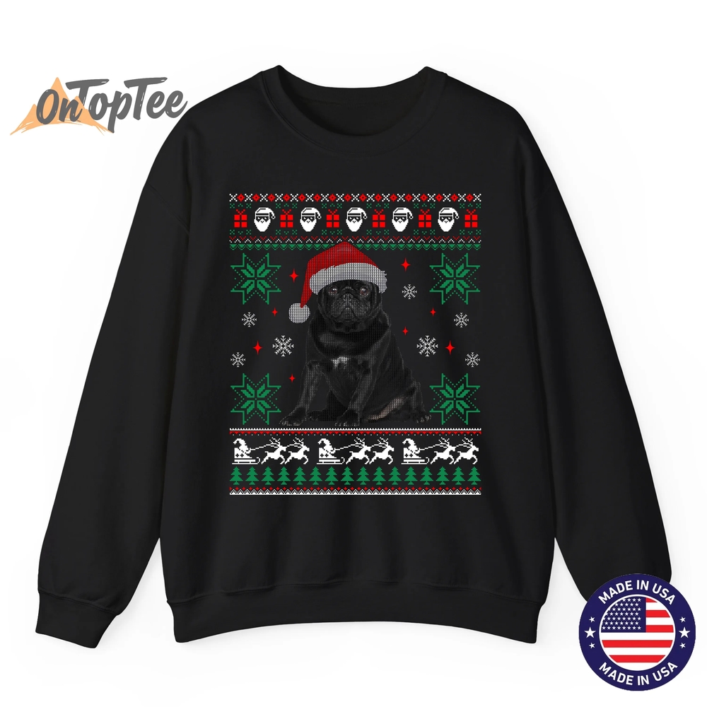 Funny Ugly Christmas Sweatshirt – Black Pug Design Funny Ugly Christmas Sweatshirt – Black Pug Design