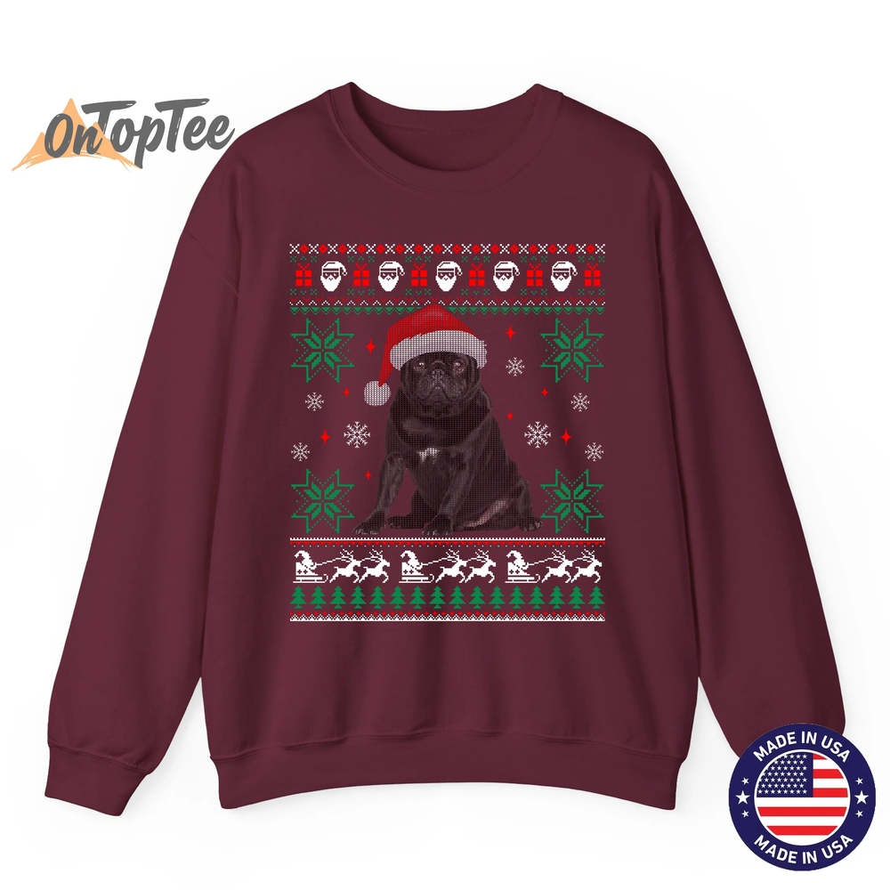 Funny Ugly Christmas Sweatshirt – Black Pug Design Funny Ugly Christmas Sweatshirt – Black Pug Design