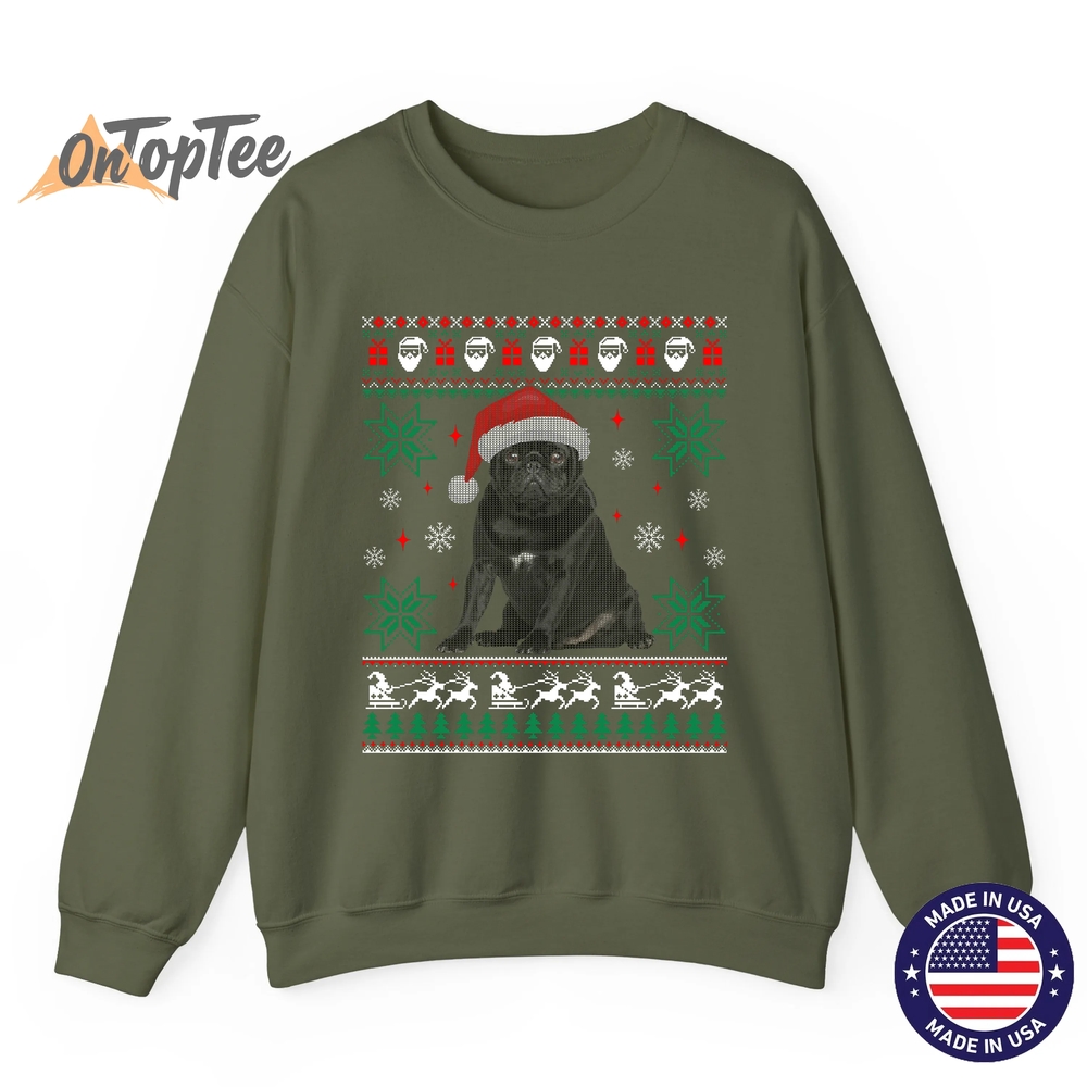 Funny Ugly Christmas Sweatshirt – Black Pug Design Funny Ugly Christmas Sweatshirt – Black Pug Design