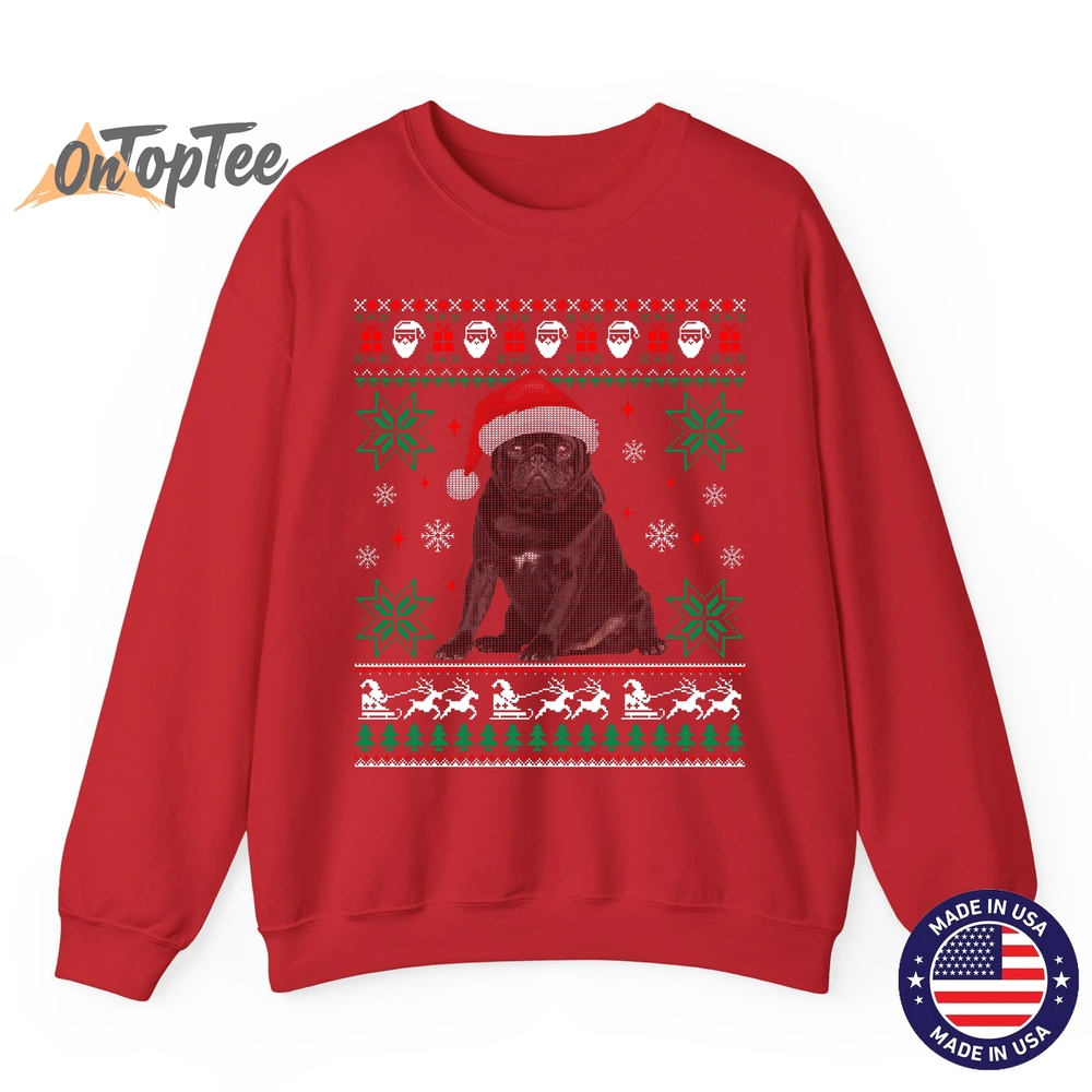 Funny Ugly Christmas Sweatshirt – Black Pug Design Funny Ugly Christmas Sweatshirt – Black Pug Design