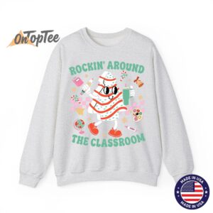 Groovy Rocking Around Classroom Teacher Christmas Tree Sweatshirt 02