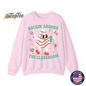 Groovy Rocking Around Classroom Teacher Christmas Tree Sweatshirt 05