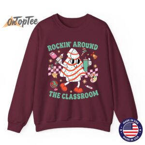 Groovy Rocking Around Classroom Teacher Christmas Tree Sweatshirt 08