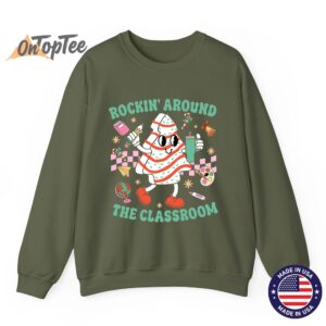 Groovy Rocking Around Classroom Teacher Christmas Tree Sweatshirt 09