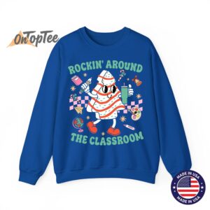 Groovy Rocking Around Classroom Teacher Christmas Tree Sweatshirt 10