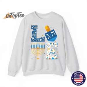 Hanukkah Love with Menorah for Jewish Christmas Holiday Crew Neck Sweatshirt 02