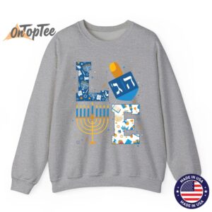 Hanukkah Love with Menorah for Jewish Christmas Holiday Crew Neck Sweatshirt 03