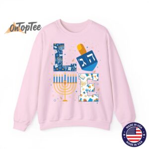 Hanukkah Love with Menorah for Jewish Christmas Holiday Crew Neck Sweatshirt 05