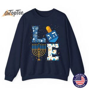 Hanukkah Love with Menorah for Jewish Christmas Holiday Crew Neck Sweatshirt 06