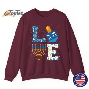 Hanukkah Love with Menorah for Jewish Christmas Holiday Crew Neck Sweatshirt 08