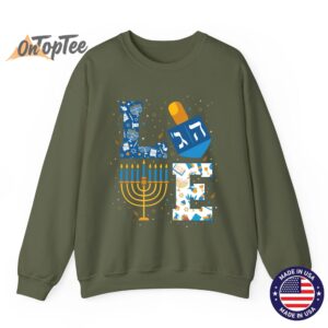 Hanukkah Love with Menorah for Jewish Christmas Holiday Crew Neck Sweatshirt 09