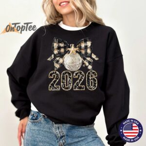 Happy New Year 2026 Sweatshirt – Black & Gold Coquette Disco Ball Sweater