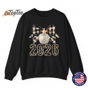 Happy New Year 2026 Sweatshirt Black Gold Coquette Disco Ball Sweater 03