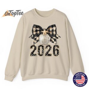 Happy New Year 2026 Sweatshirt Black Gold Coquette Disco Ball Sweater 04