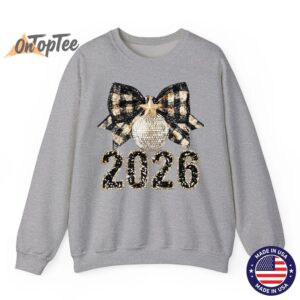 Happy New Year 2026 Sweatshirt Black Gold Coquette Disco Ball Sweater 06
