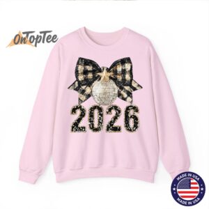 Happy New Year 2026 Sweatshirt Black Gold Coquette Disco Ball Sweater 08