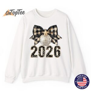 Happy New Year 2026 Sweatshirt Black Gold Coquette Disco Ball Sweater 12
