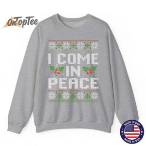I Come In Peace Couple Matching Ugly Christmas Sweatshirt 03