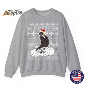 I Prefer Halloween Funny Christmas Cat Ugly Sweatshirt 03