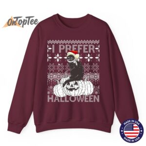 I Prefer Halloween Funny Christmas Cat Ugly Sweatshirt 08