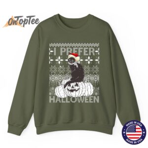 I Prefer Halloween Funny Christmas Cat Ugly Sweatshirt 09
