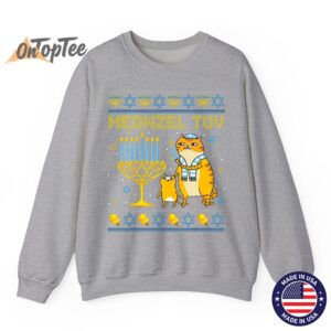 Meowzel Tov Ugly Hanukkah Cat Menorah Sweatshirt 02