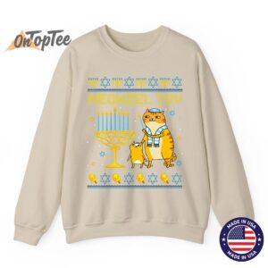 Meowzel Tov Ugly Hanukkah Cat Menorah Sweatshirt 03