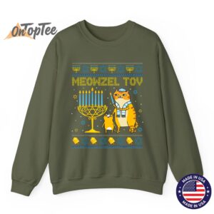 Meowzel Tov Ugly Hanukkah Cat Menorah Sweatshirt 06