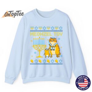 Meowzel Tov Ugly Hanukkah Cat Menorah Sweatshirt 08