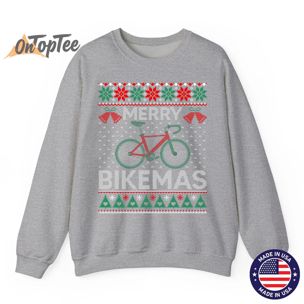 Merry Bikemas Ugly Christmas Cycling Sweatshirt Merry Bikemas Ugly Christmas Cycling Sweatshirt