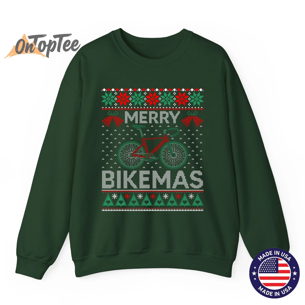 Merry Bikemas Ugly Christmas Cycling Sweatshirt Merry Bikemas Ugly Christmas Cycling Sweatshirt