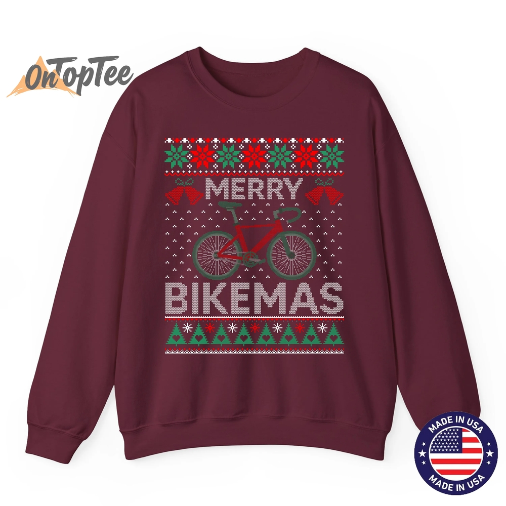 Merry Bikemas Ugly Christmas Cycling Sweatshirt Merry Bikemas Ugly Christmas Cycling Sweatshirt