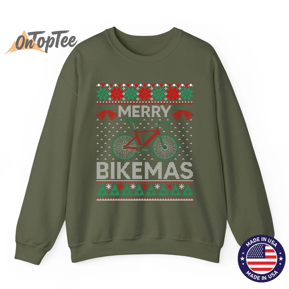 Merry Bikemas Ugly Christmas Cycling Sweatshirt Merry Bikemas Ugly Christmas Cycling Sweatshirt