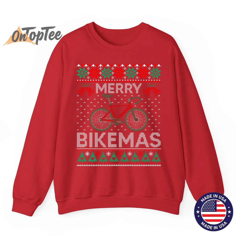 Merry Bikemas Ugly Christmas Cycling Sweatshirt Merry Bikemas Ugly Christmas Cycling Sweatshirt