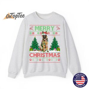 Merry Christmas Lighting Ugly German Shepherd Sweatshirt 02
