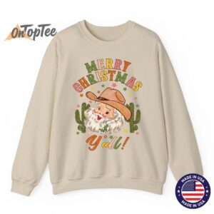 Merry Christmas Y’all Howdy Santa Cowgirl Cowboy Hat Sweatshirt