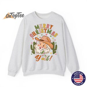 Merry Christmas Yall Howdy Santa Cowgirl Cowboy Hat Sweatshirt 02